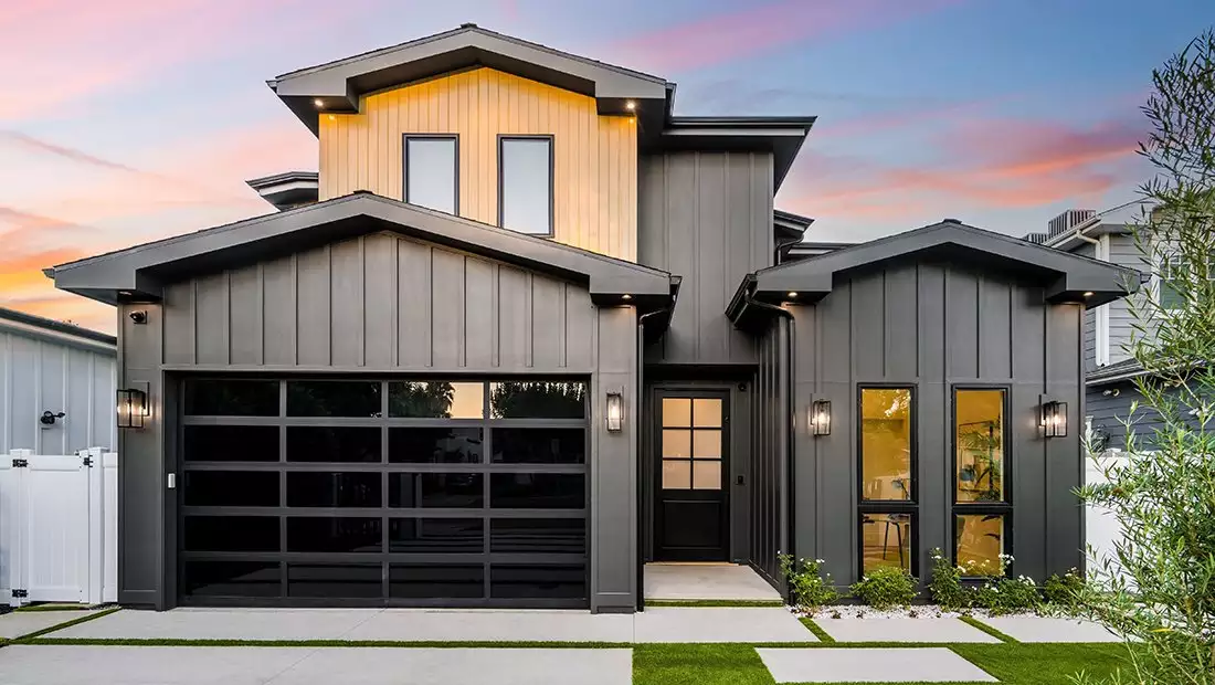 Modern House Exterior featuring Vertical (Dark Wood and Light Wood) Siding